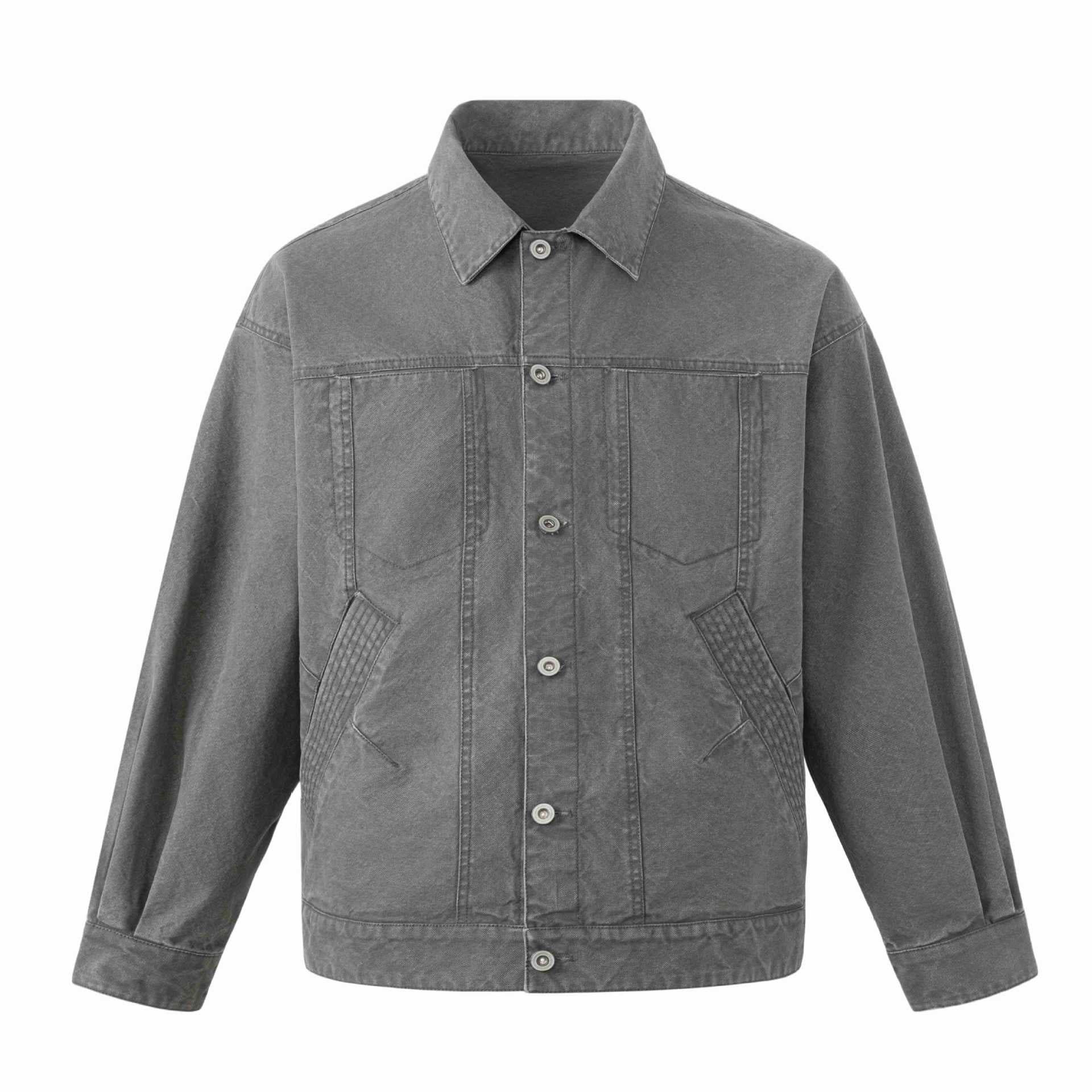 Men's Boxy Canvas Blouson in Workwear Look with Shirt Collar and Quilted Pocket Area Chichicherry