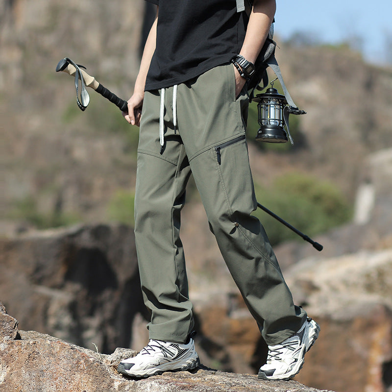 Men's Technical Trekking Pants with Zipper Pockets and Drawstring Waist Chichicherry