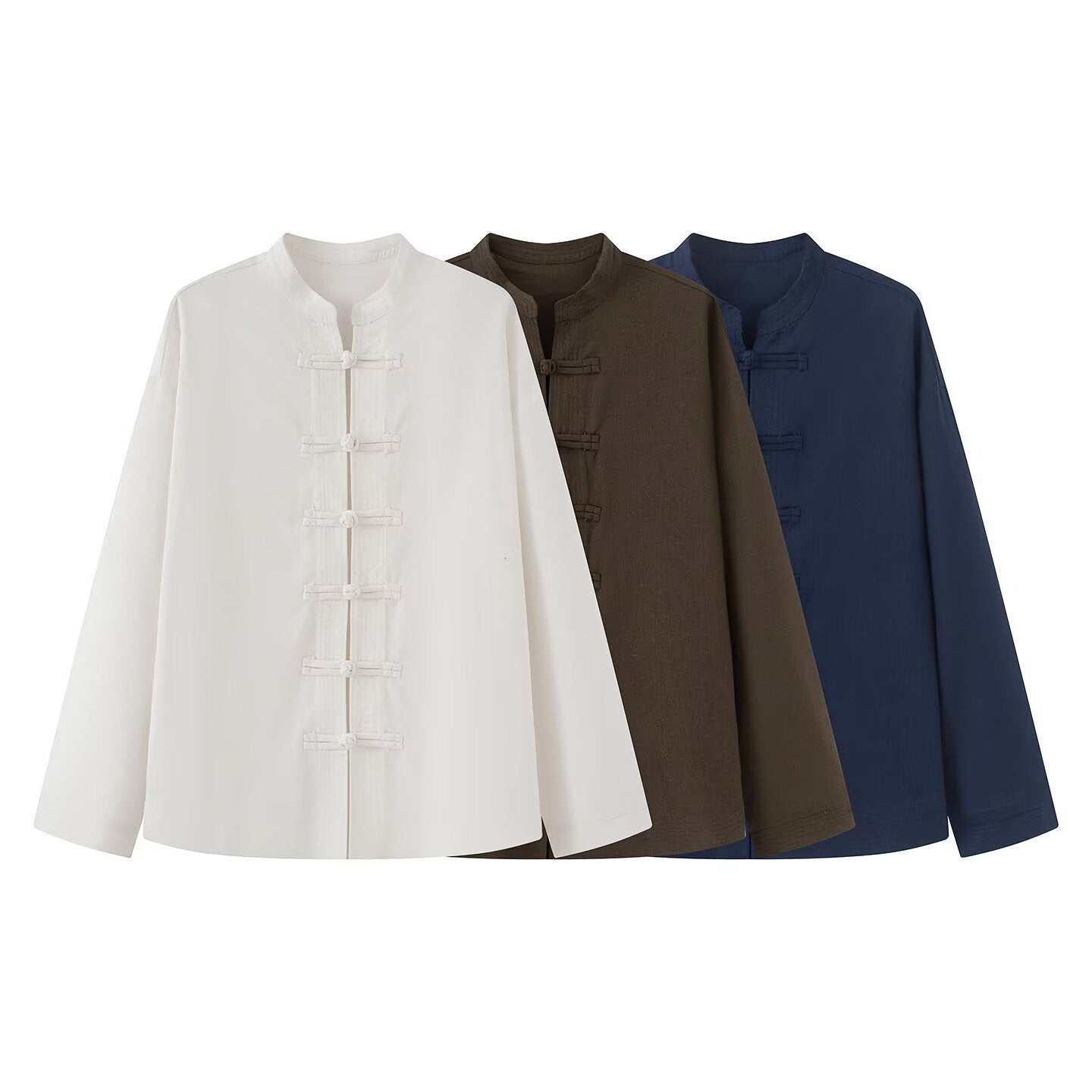 Women Loose Fit Blouse in Mandarin Look with Knot Buttons Chichicherry
