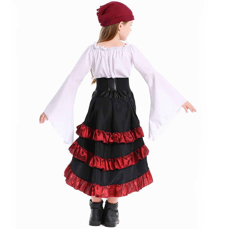 Girls Pirate Costume with Ruffled Skirt and Detail-Loving Top Chichicherry