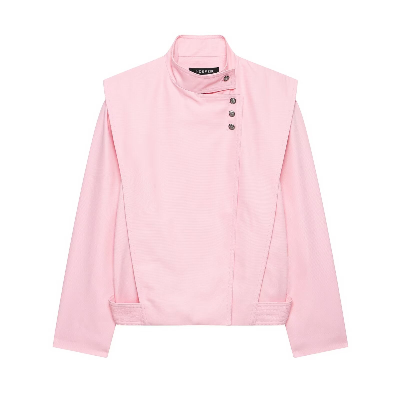 Women's Short Asymmetric Jacket with High Stand-Up Collar and Cape Shoulder Chichicherry