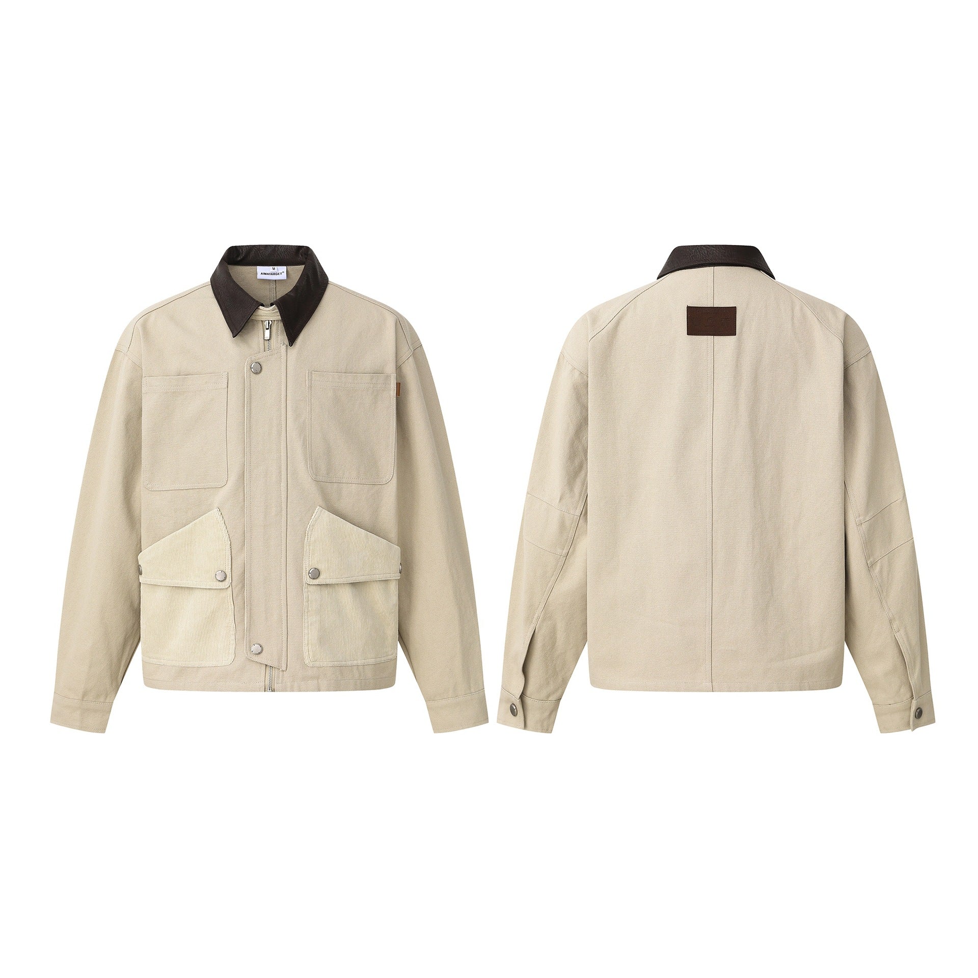 Men's short jacket in field style with cord utility pockets and contrasting leather collar Chichicherry