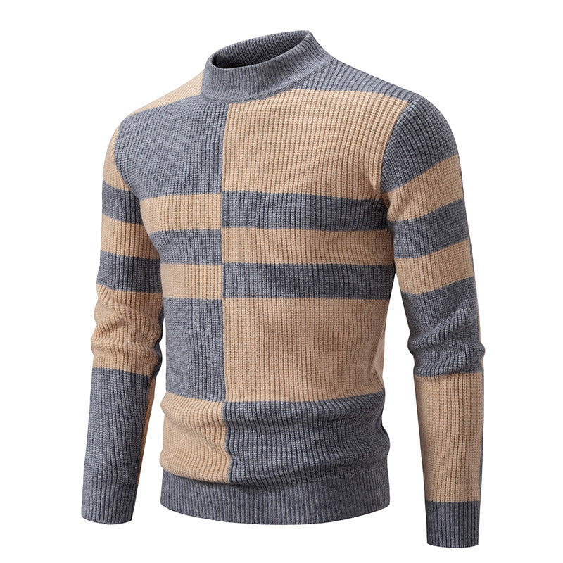 Men's Structured Mockneck Knit Sweater with Asymmetrical Block Pattern Chichicherry