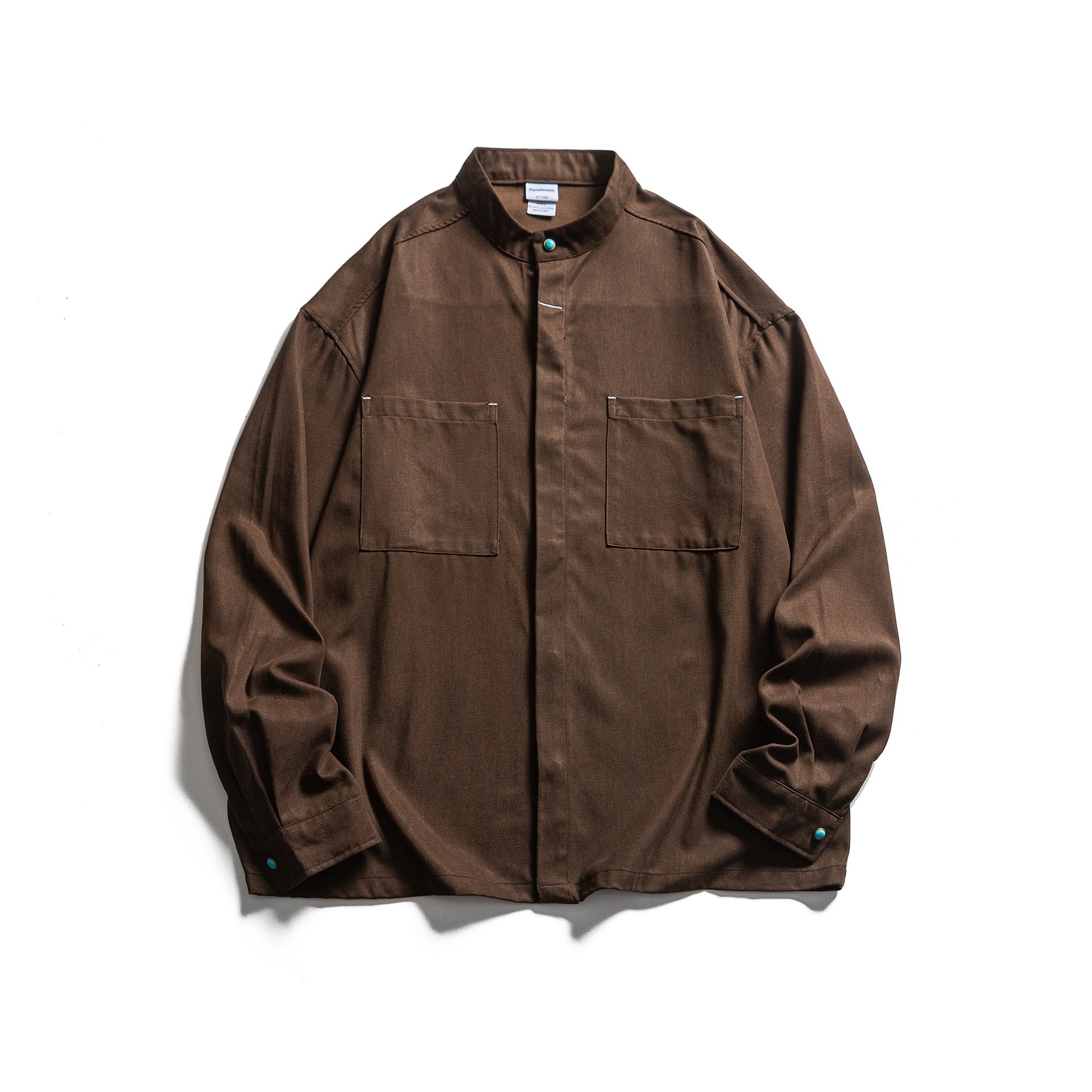 Men's Workwear Overshirt with Stand-up Collar and Hidden Button Placket Chichicherry