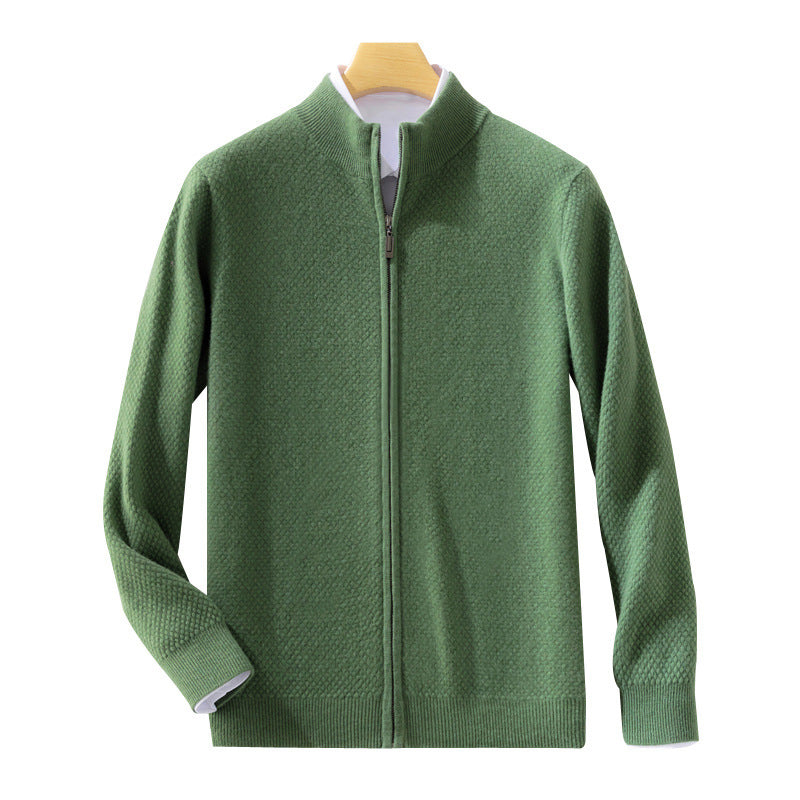 Men's Fine Structured Cardigan with Stand-Up Collar and Full-Length Zipper Chichicherry