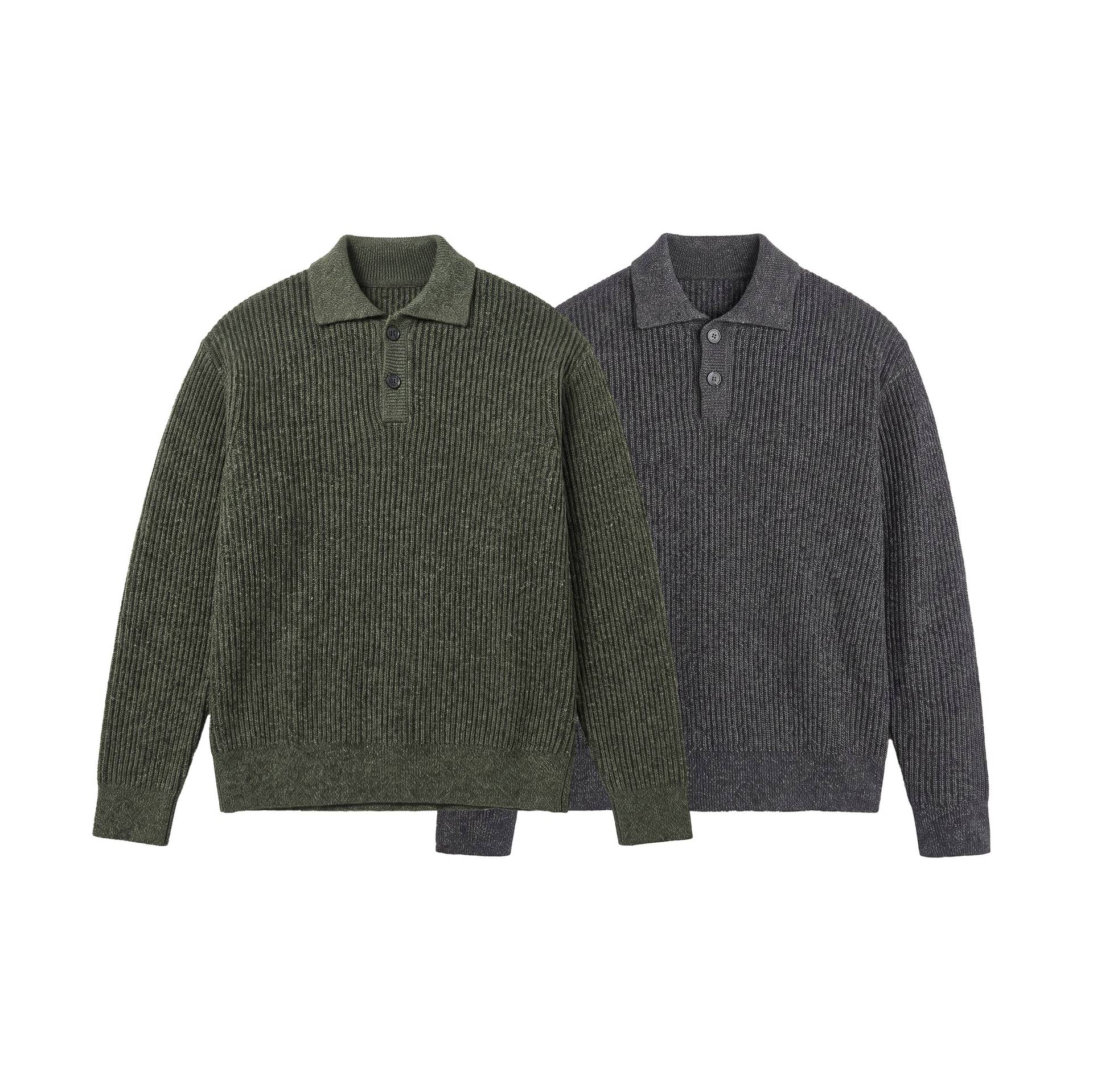 Men's knit sweater with polo collar and distinctive ribbed structure Chichicherry