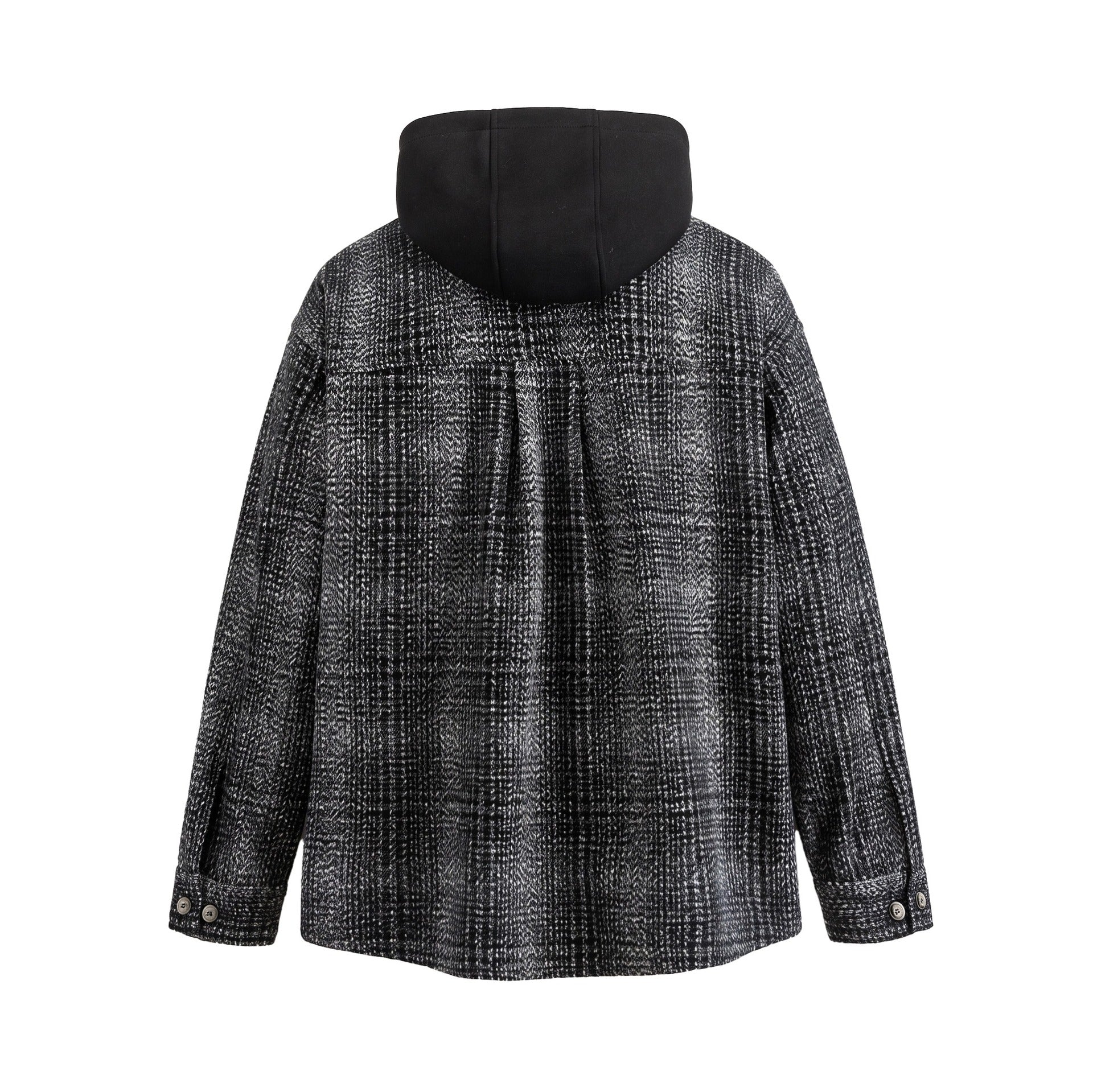 Men's Hooded Overshirt in Wool Blend with Check Pattern and Inserted Chest Pocket Chichicherry