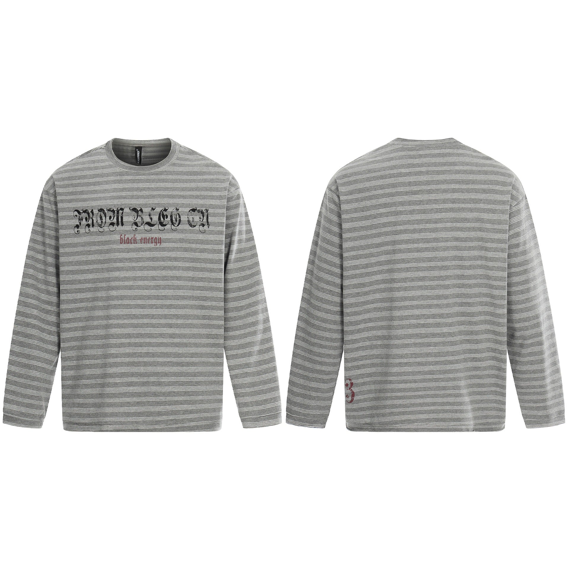 Men's long-sleeved striped shirt with crew neck and Gothic print Chichicherry
