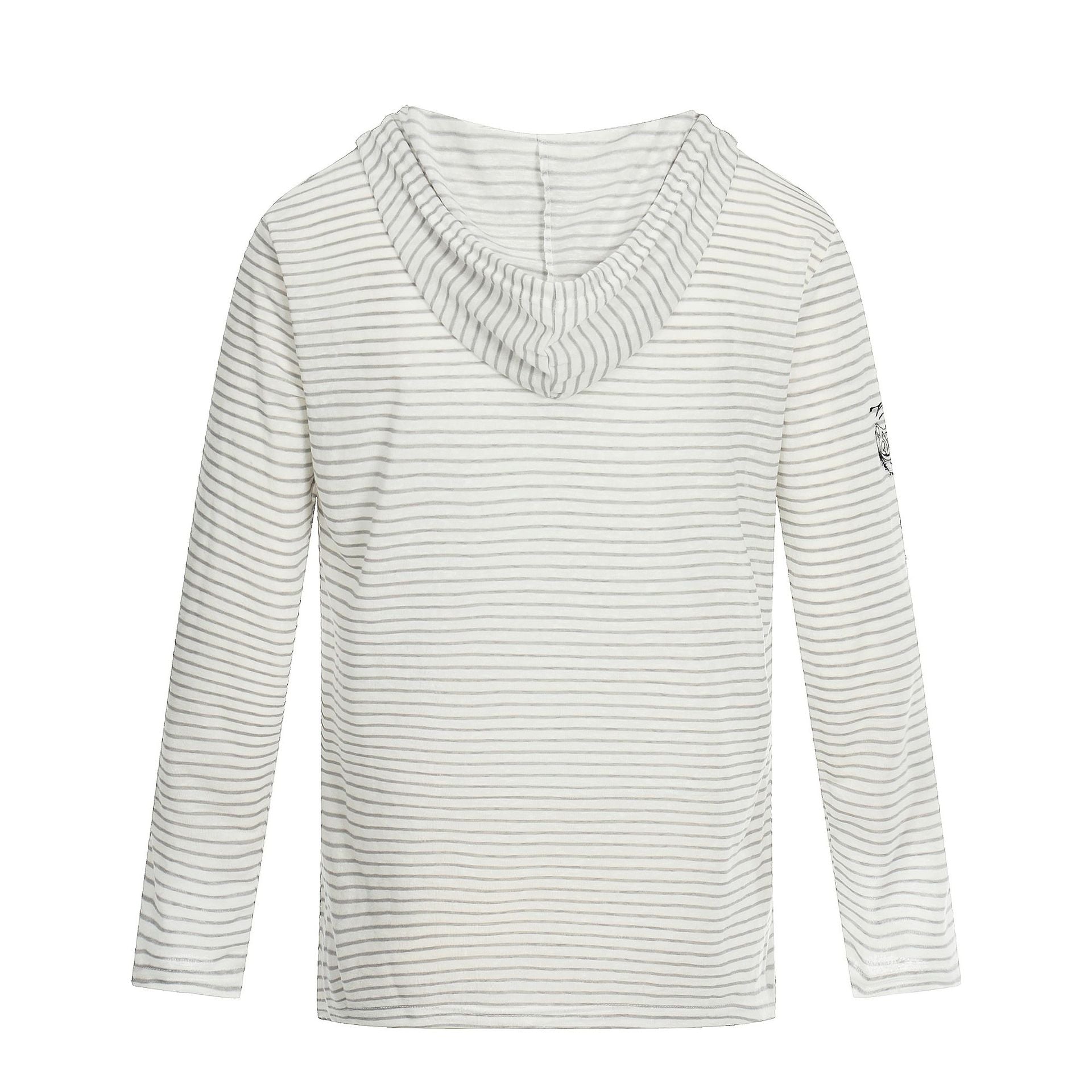 Women's Lightweight Hooded Long Sleeve with V-Neck, Striped Pattern and Vintage Print Chichicherry
