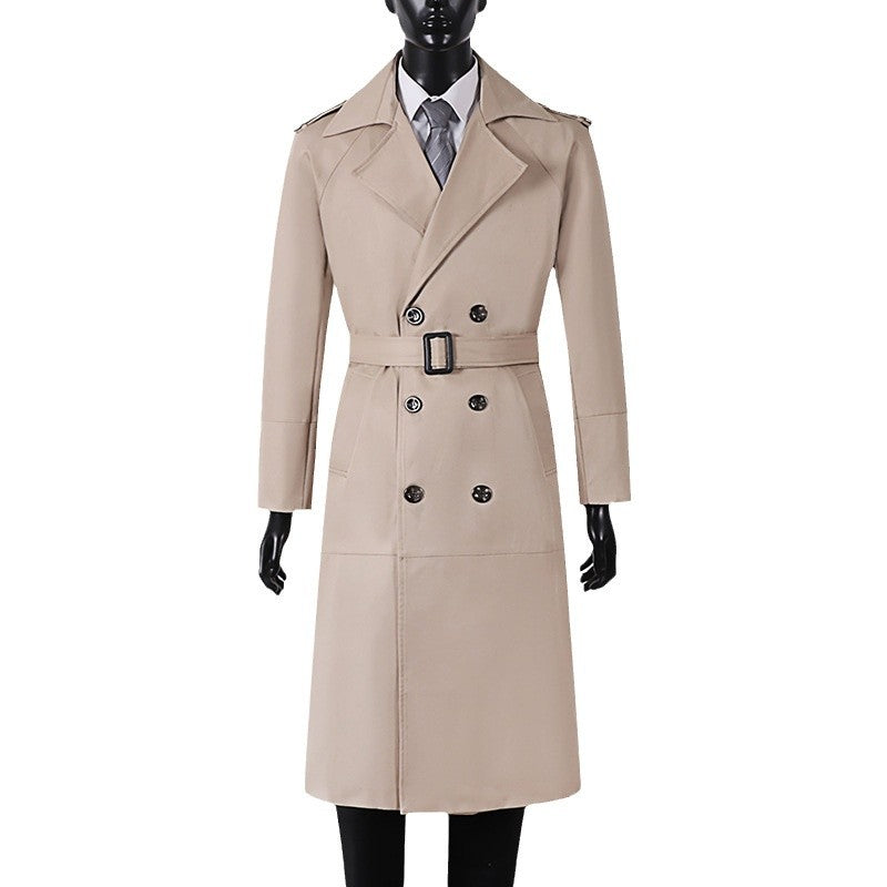 Men's Long Double-Breasted Trench Coat with Belt and Epaulettes Chichicherry