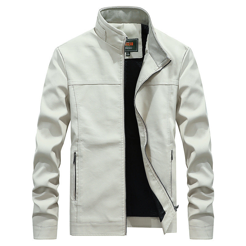 Men's Faux Leather Blouson with Stand Collar and Padded Thermal Lining Chichicherry