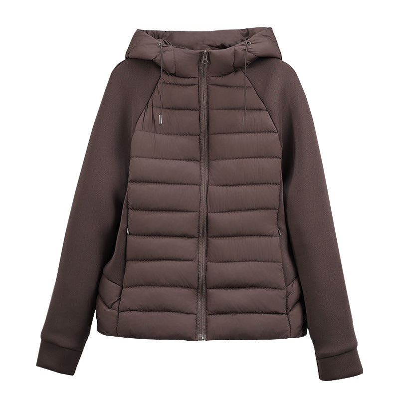 Ladies nano quilted hybrid jacket with hood, softshell sleeves and light thermal insulation Chichicherry