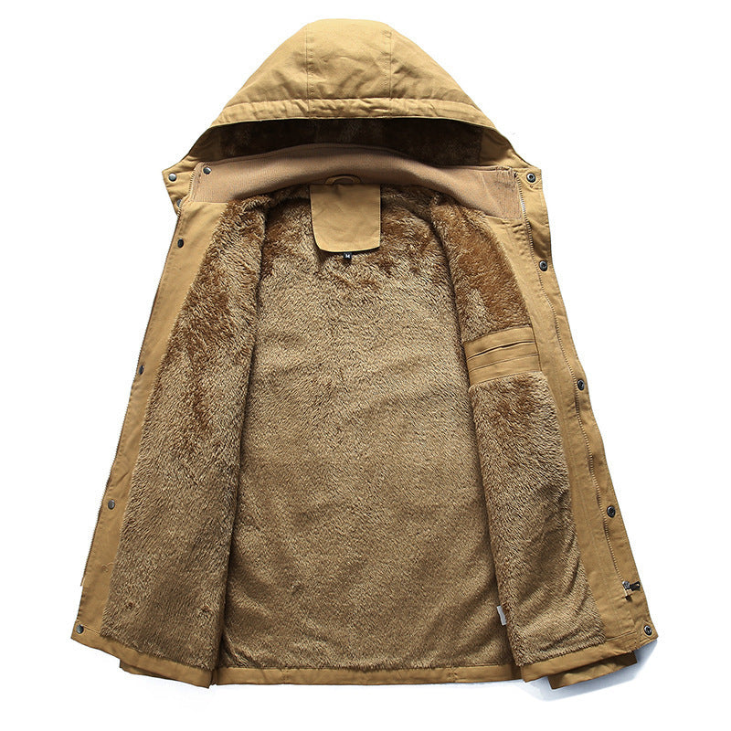 Men's canvas parka with teddy fleece lining, hood, and multifunctional pockets Chichicherry