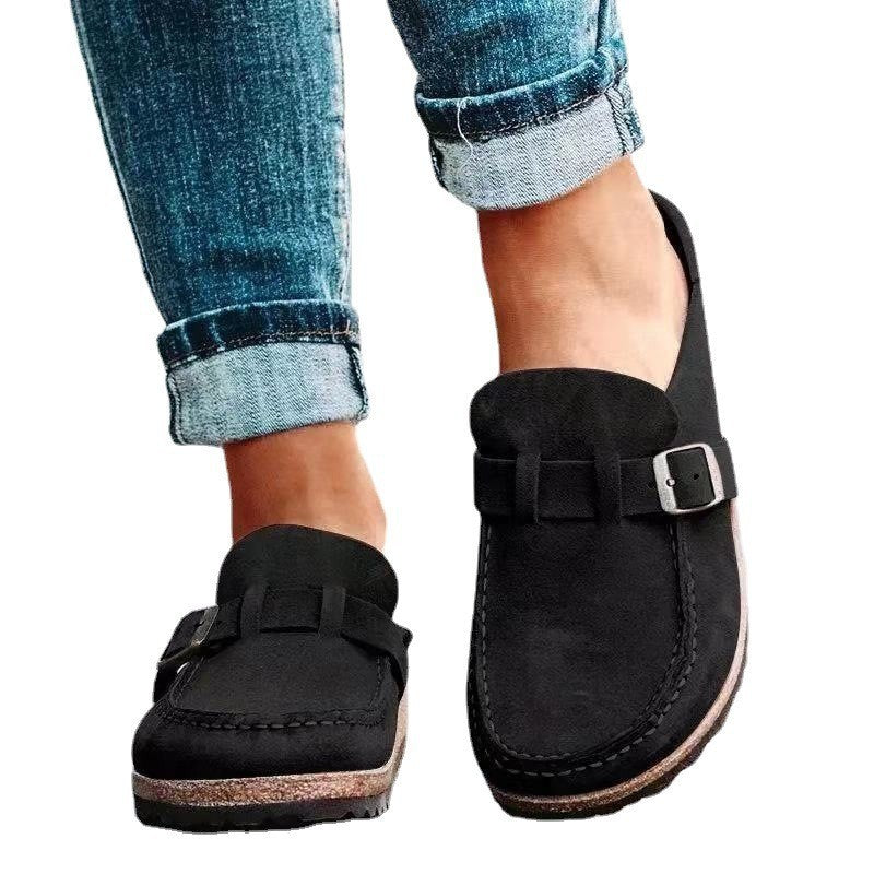Women's Slipper-Mule made of suede with cork flatform and decorative buckle Chichicherry