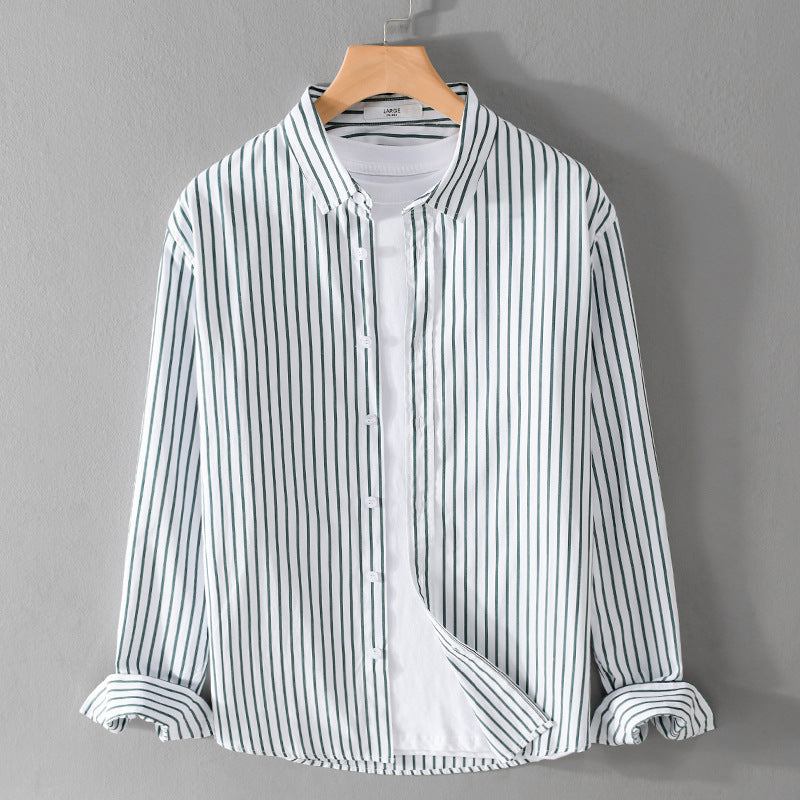 Men Striped Oversized Shirt Made of Light Cotton Blend with Kent Collar Chichicherry