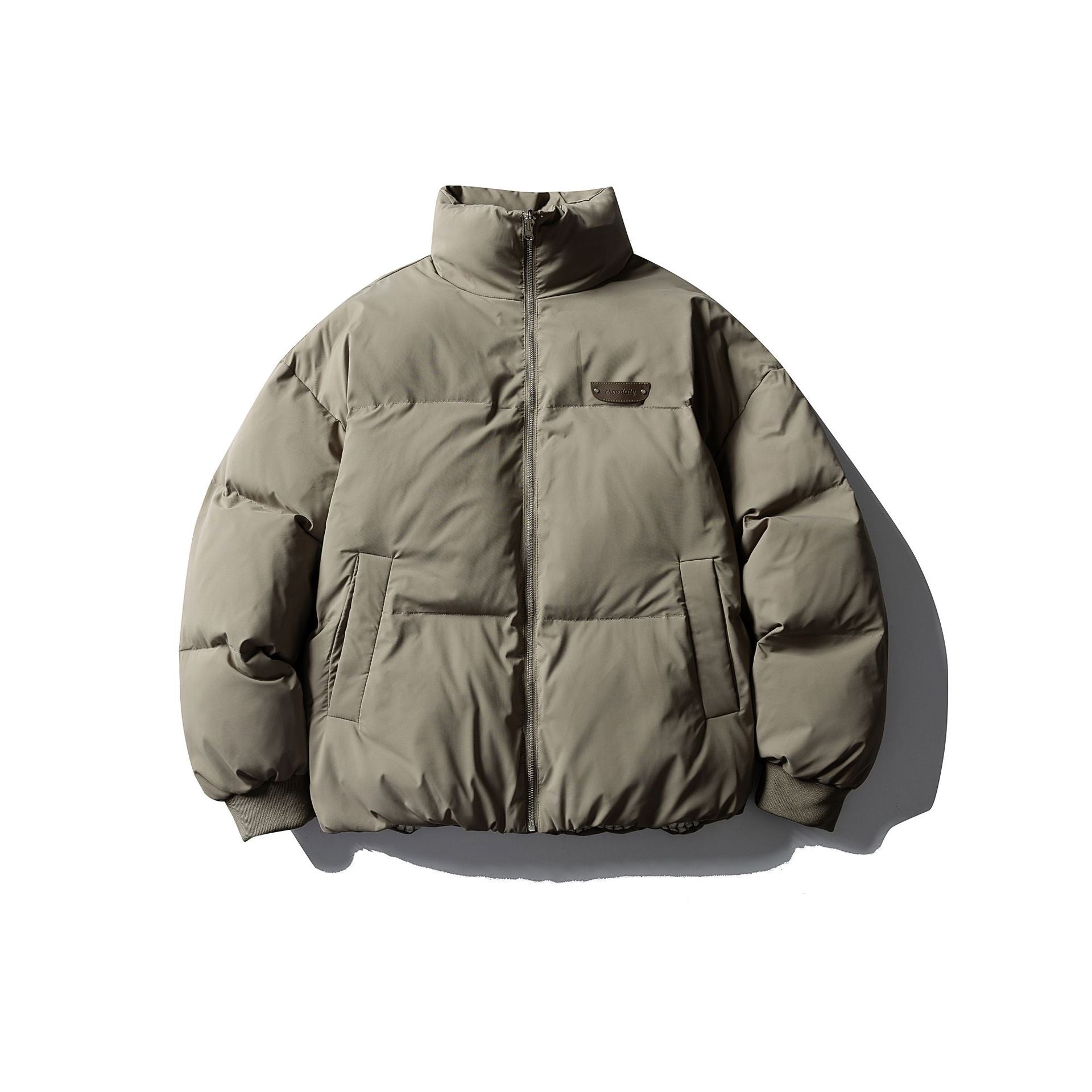 Men's Boxy Puffer Jacket with High Stand Collar and Minimalist Outer Shell Chichicherry