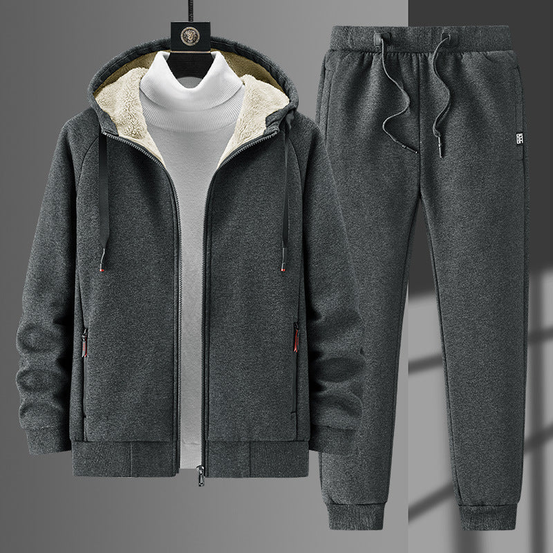 Men's fleece-lined leisure jogging suit set with hoodie and tapered jogging pants Chichicherry