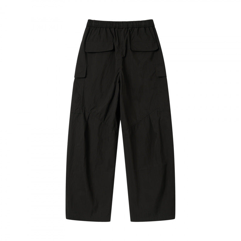 Unisex Wide Cargo Pants with Elastic Waistband, Drawstring and Patch Flap Pockets Chichicherry