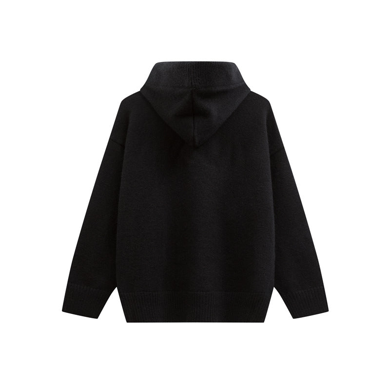 Women Oversize Hoodie Sweater with Half Button Placket and Ribbed Cuffs Chichicherry
