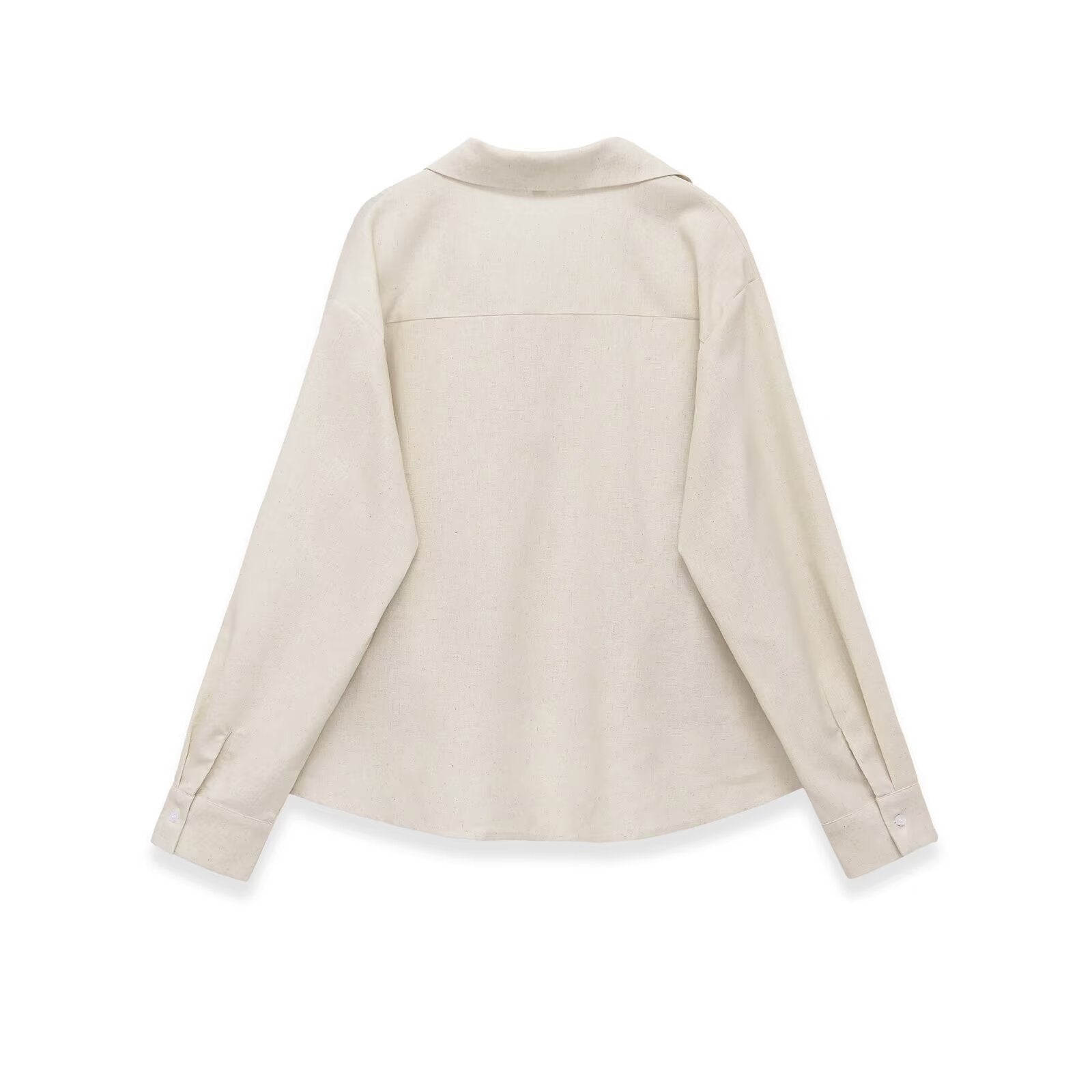Women's Oversized Linen Blouse with Open V-Neck and Gathered Hem Chichicherry