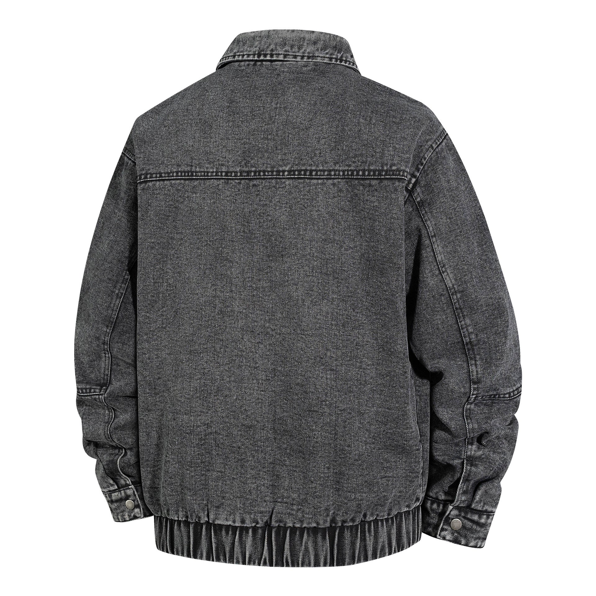 Men's Oversized Vintage Denim Jacket with Continuous Metal Zipper Chichicherry