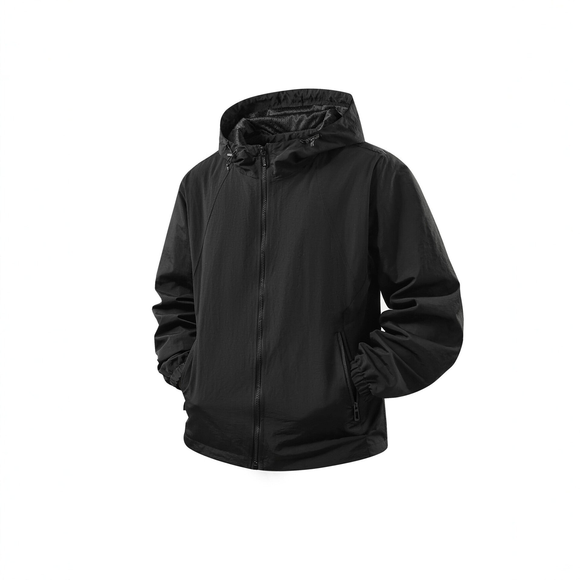 Men's Lightweight Breathable Hooded Windbreaker with Mesh Lining and Zipper Pockets Chichicherry
