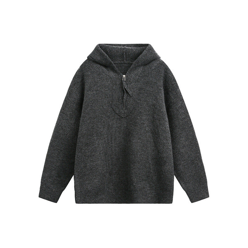 Unisex Chunky Knit Hoodie with Half Zipper and Boxy Cut Chichicherry