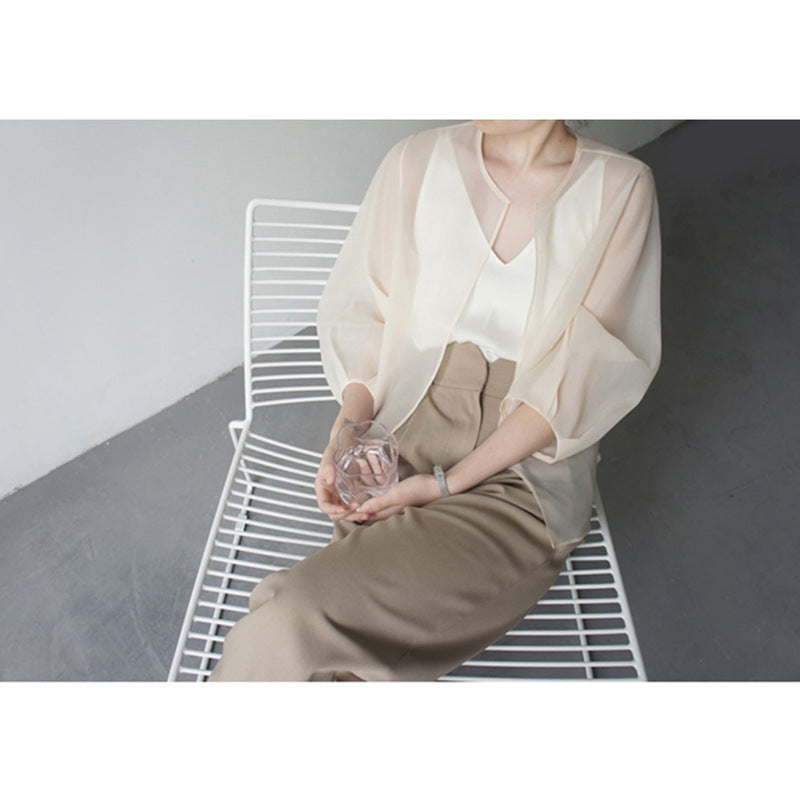 Women's Elegant Chiffon Jacket with Flared Sleeves Chichicherry