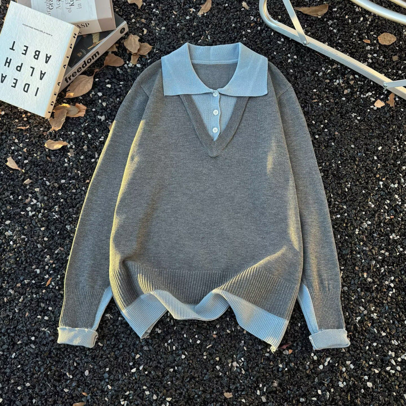 Damen Oversized Polo-Feinstrickpullover mit Kontrastkragen und geripptem Saum Chichicherry
