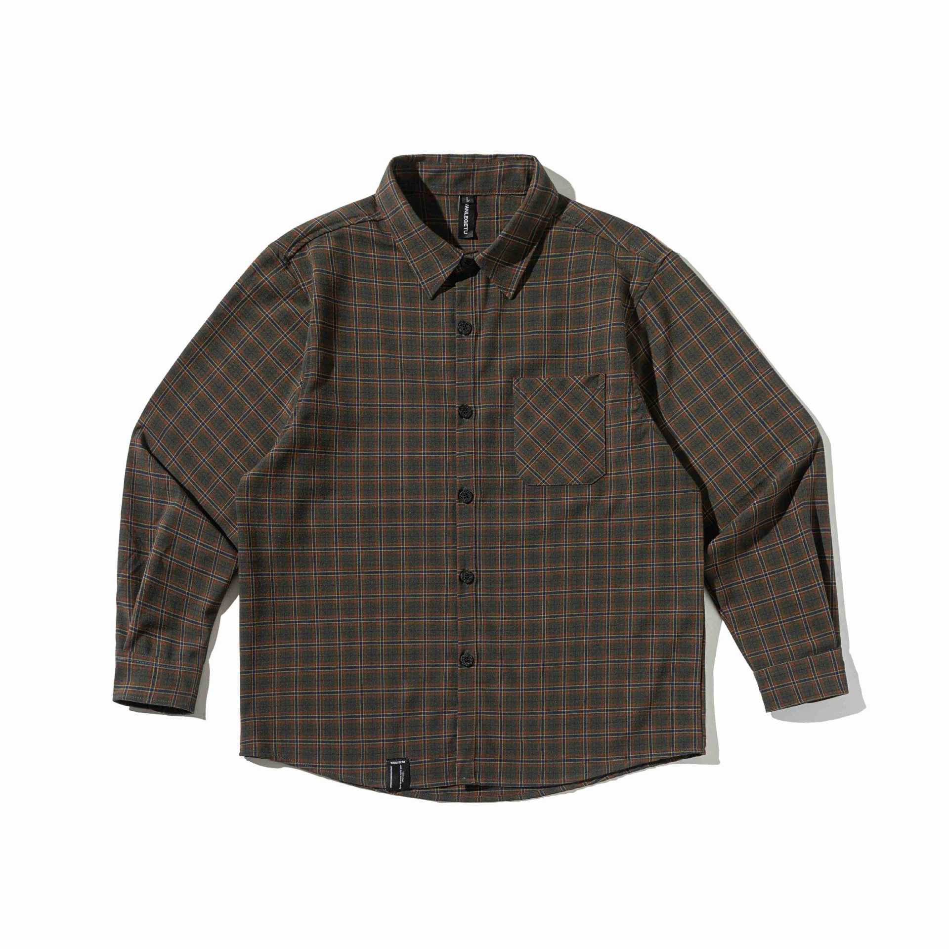 Men's checkered shirt jacket made of heavy twill with chest flap pocket and rounded hem Chichicherry