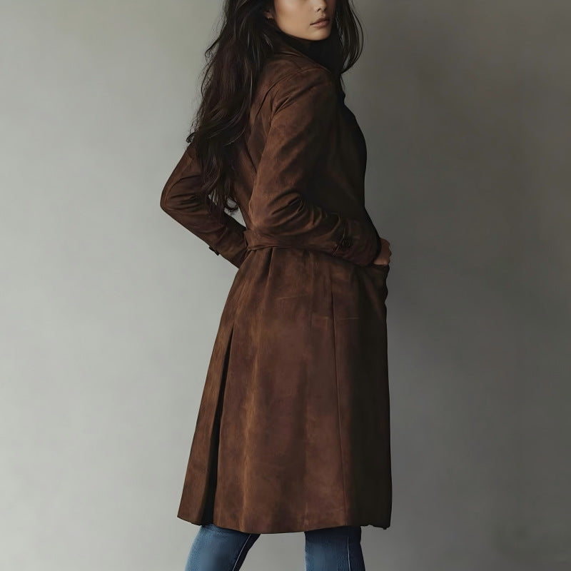 Women's Tailored Long Coat with A-Line Silhouette and Classic Button Placket Chichicherry