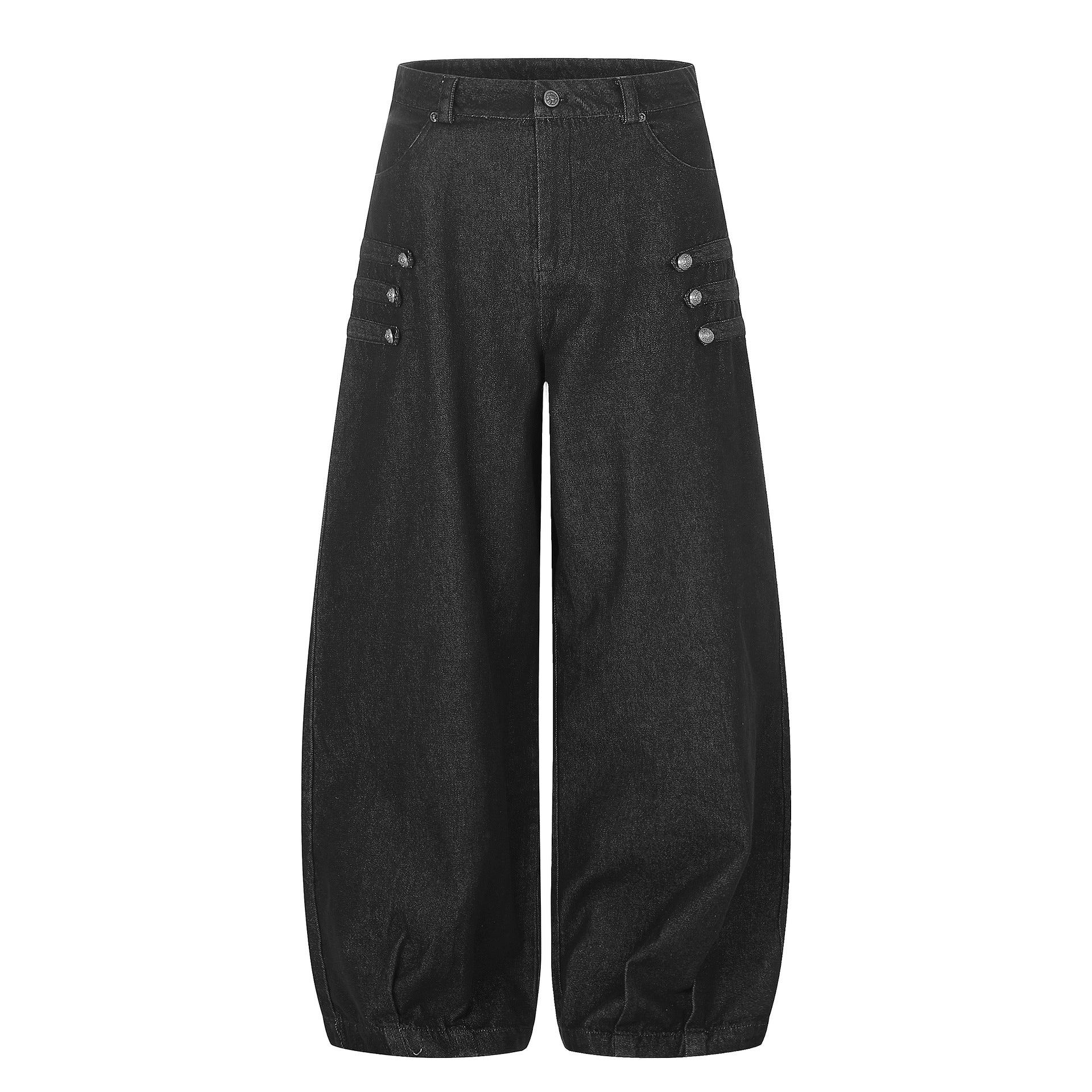Women's High-Waist Culotte Jeans with Decorative Buttons and Elastic Cuffs Chichicherry