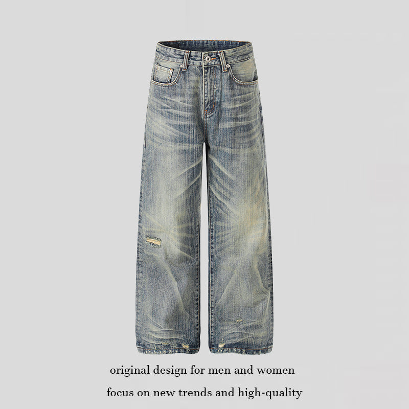 Women High-Waisted Wide-Leg Destroyed Jeans with Used Effect and Culotte Silhouette Chichicherry
