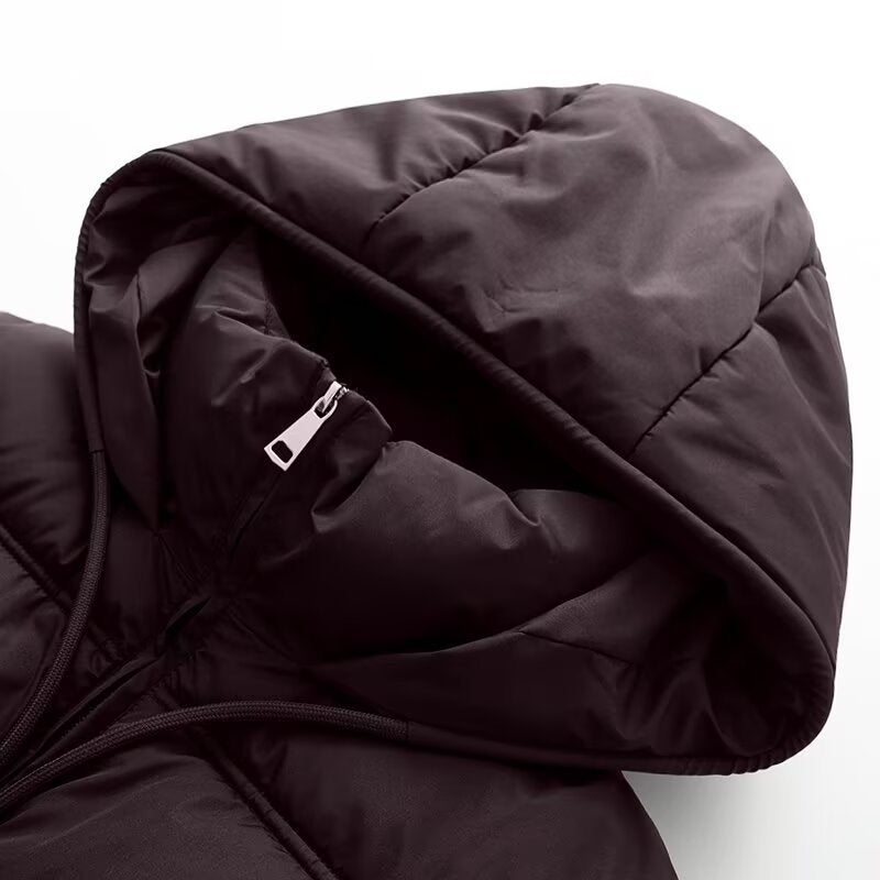 Women's Cropped Padded Jacket with High Hood, Drawstring and Ribbed Cuffs Chichicherry