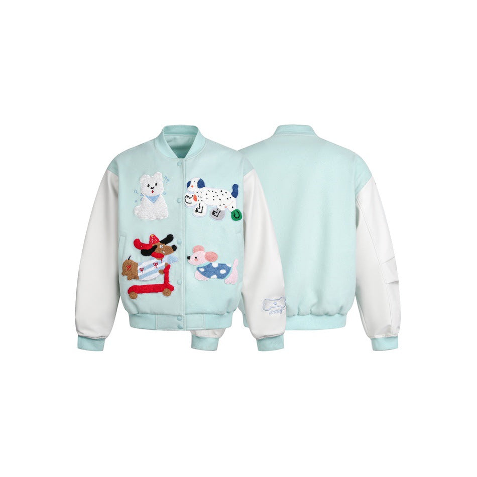 Women's Playful Bomber Jacket with Chenille Applications and Contrast Sleeves Chichicherry