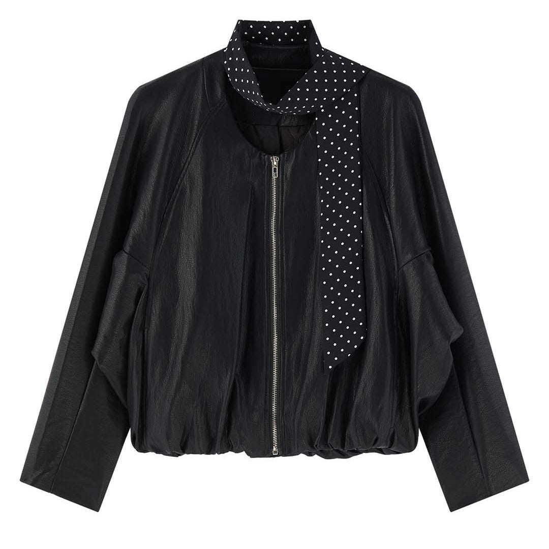 Women's leather bomber jacket with zipper, raglan sleeves and elastic hem Chichicherry