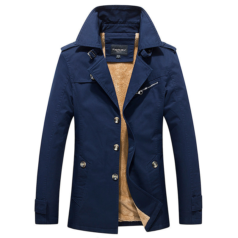 Men's short coat in trench coat style with teddy lining, notch collar and shoulder patches Chichicherry