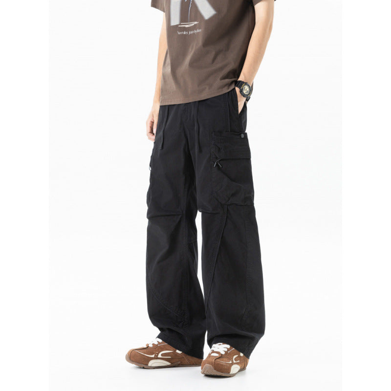 Men's Loose Cargo Pants in Baggy Cut with Utility Pockets and Drawstring Waist Chichicherry