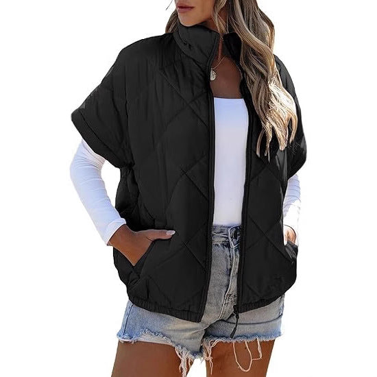 Women's short-sleeve quilted vest with stand-up collar, zipper, and side pockets Chichicherry