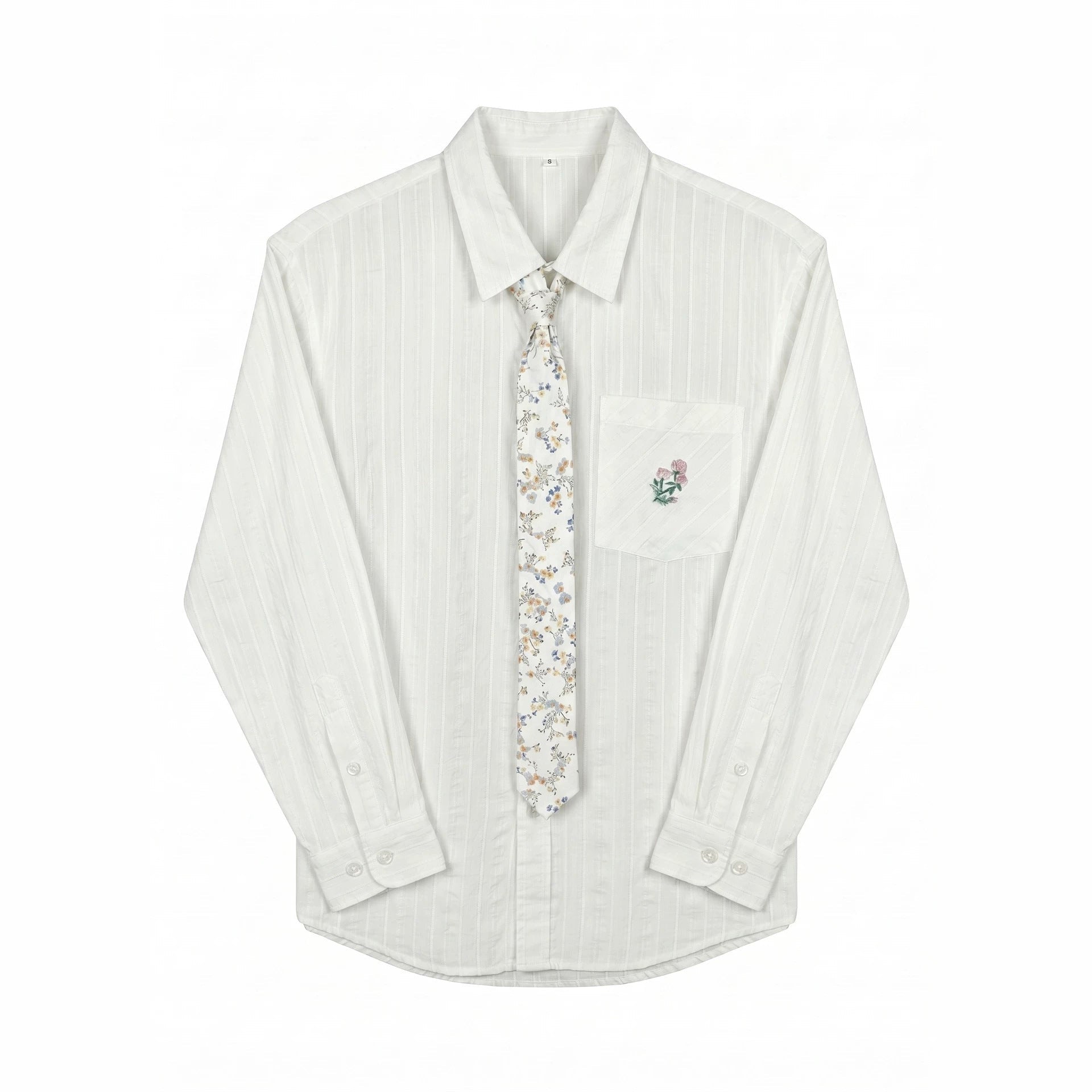 Men's Elegant Long Sleeve Shirt made of fine cotton texture with chest pocket and subtle floral embroidery Chichicherry