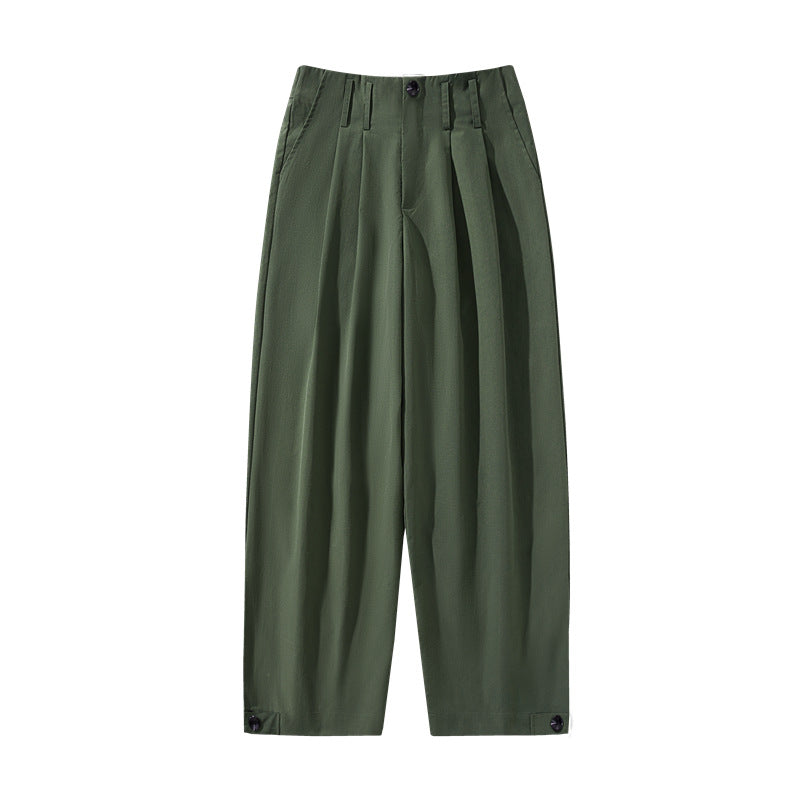 Women's high-waisted wide pleated trousers with cropped legs and adjustable button cuffs Chichicherry