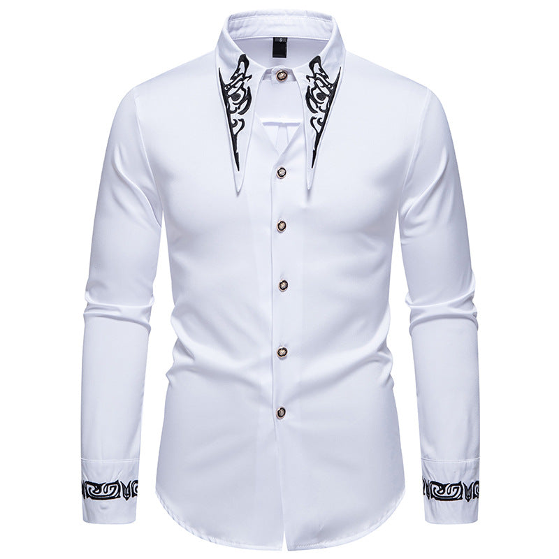 Men's Slim-Fit Business Shirt with Embroidery on the Collar and Cuffs Chichicherry