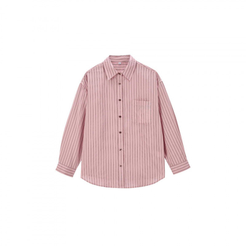Women's Wide Oversize Shirt with Fine Pinstripes, Kent Collar and Chest Pocket Chichicherry