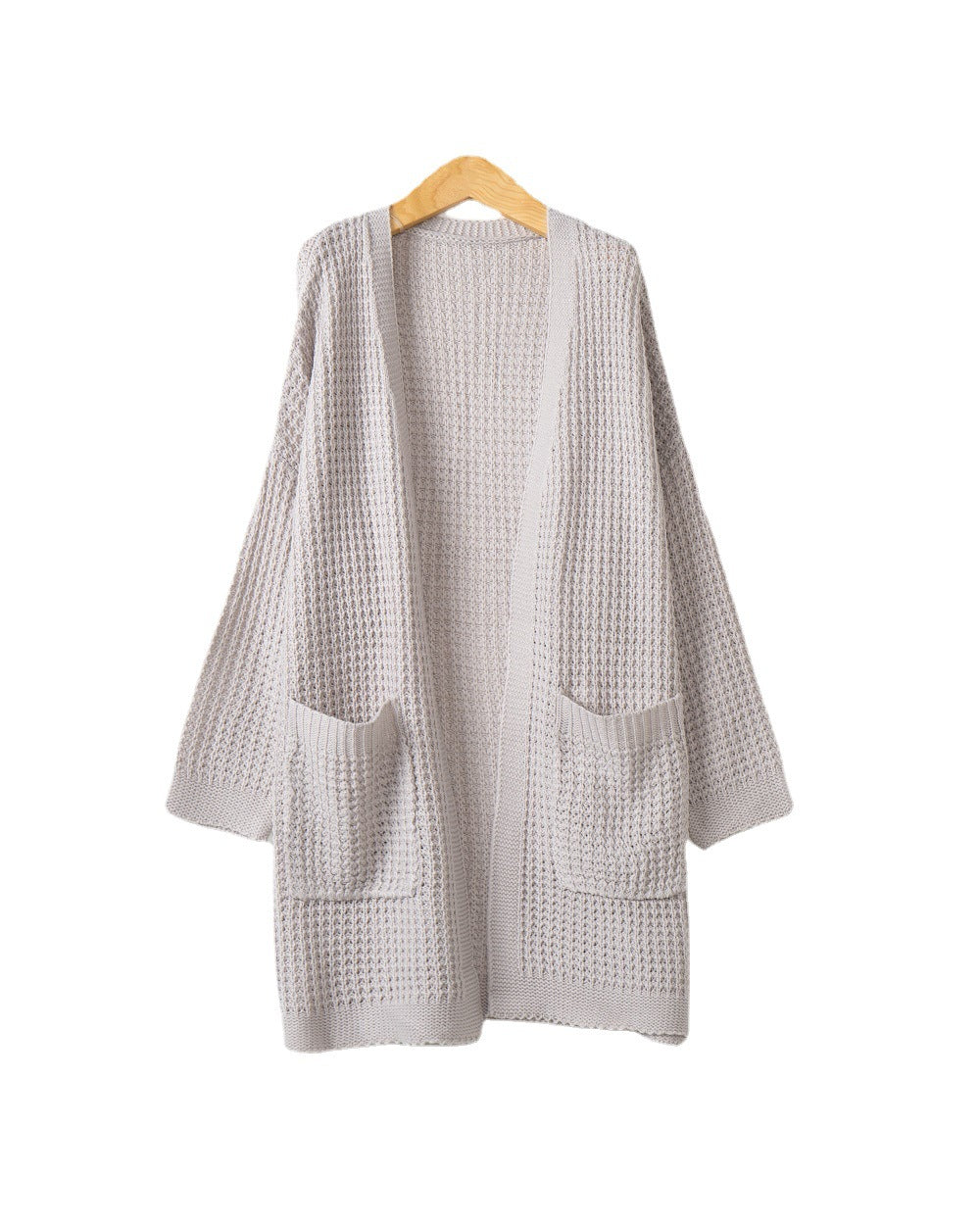 Women Long Oversize Knit Coat with Open Front and Patch Pockets Chichicherry