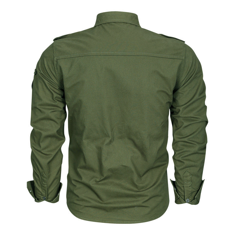 Men's military shirt with shoulder epaulets, applied chest pockets, and badge applications Chichicherry