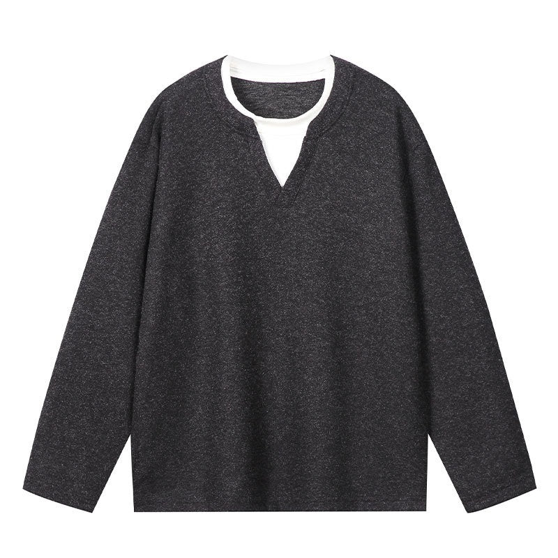 Men's Oversize Sweatshirt with V-Neck and Mélange Texture Chichicherry
