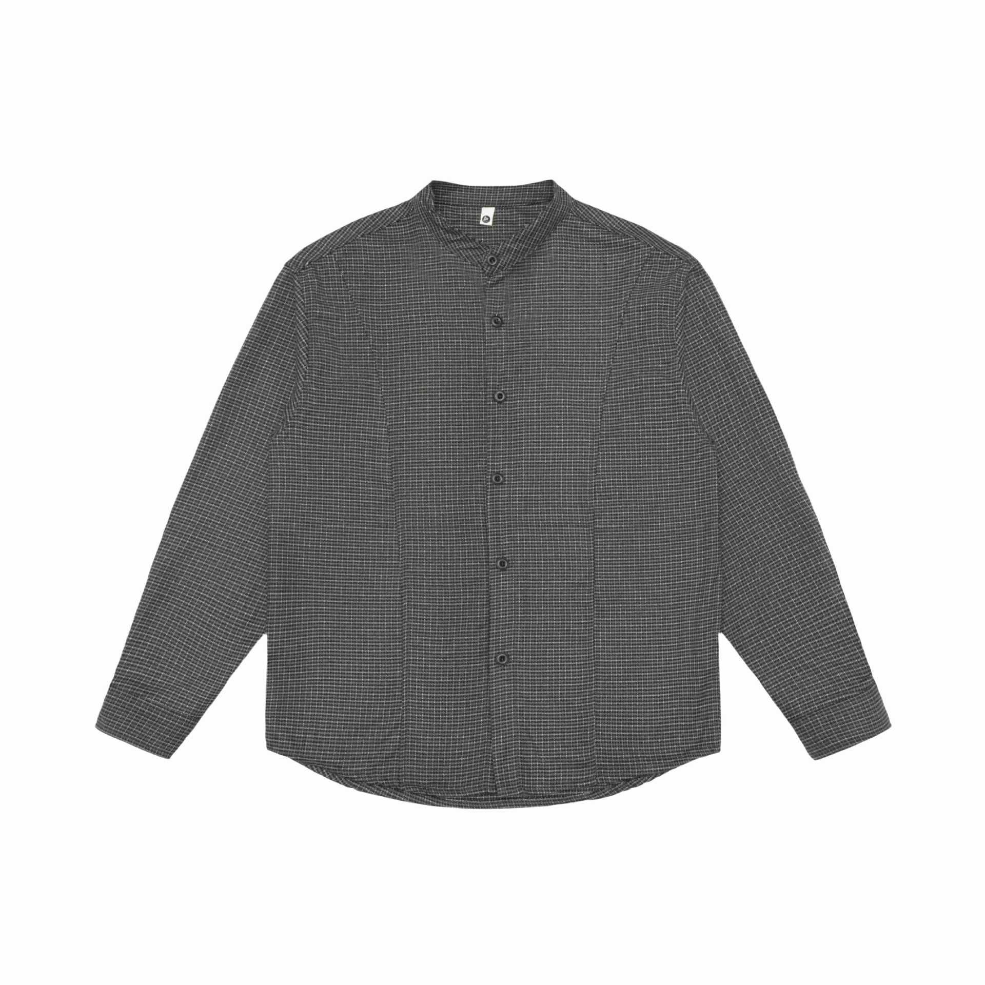 Unisex Oversized shirt jacket with stand-up collar, Glen check pattern and rounded hem Chichicherry