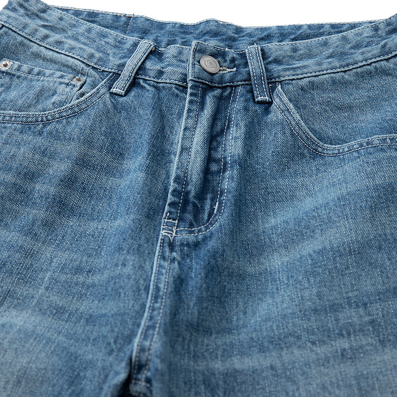 Women's High-Waist Relaxed-Fit Jeans with Wide Leg, Turned-Up Hem, and Checked Lining Chichicherry