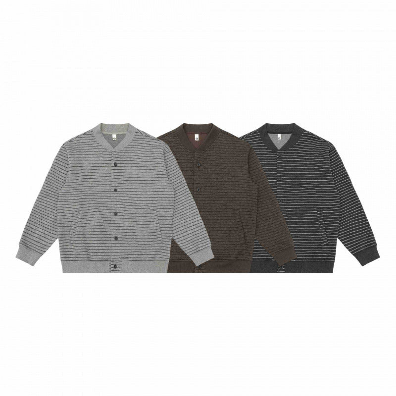 Men's Structured Knit Cardigan with Snap Button Placket and Ribbed Hem Chichicherry