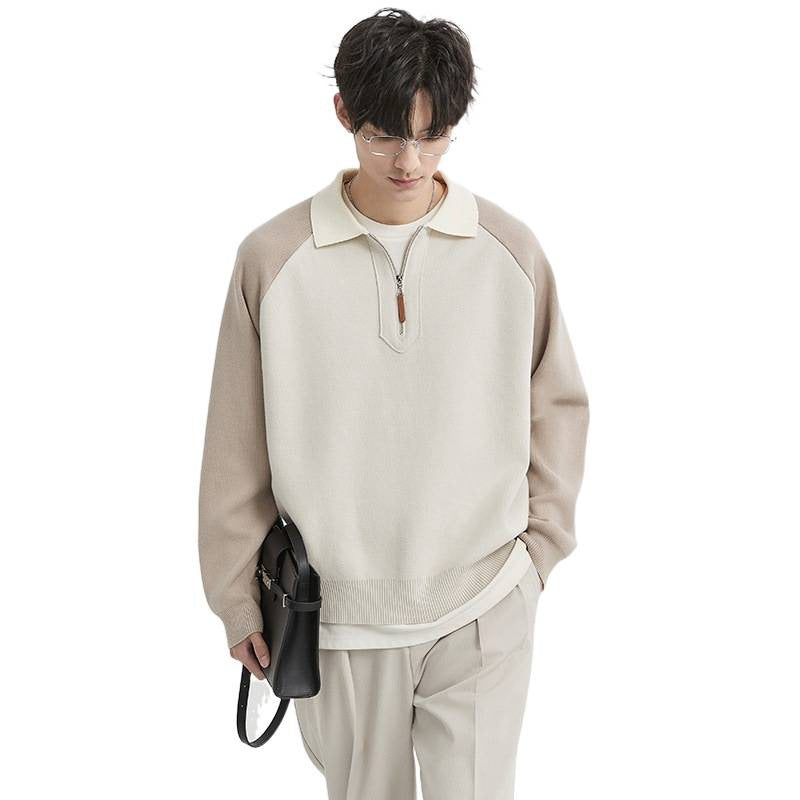 Herren Halbzip-Pullover mit Polokragen und Colourblock-Ärmeln Chichicherry
